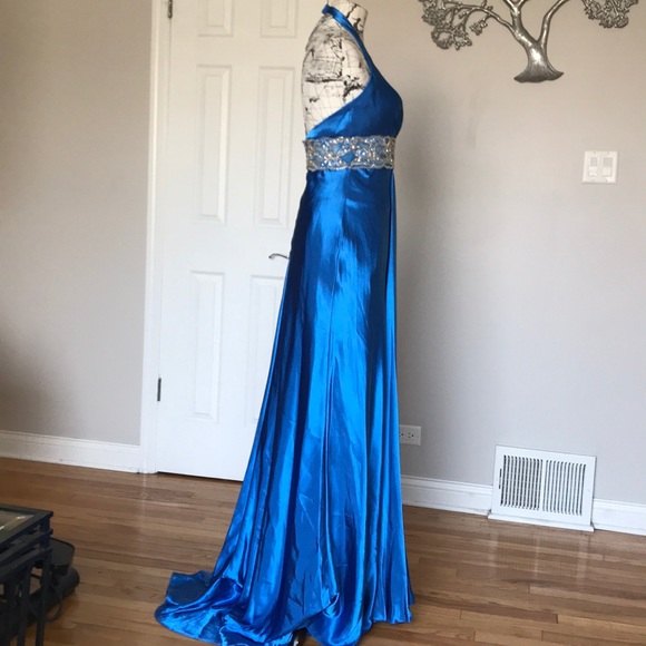 ✈️Satin Train Bead Halter Embellish Mermaid T-strap Flare Gown Wedding colorful - Picture 6 of 8